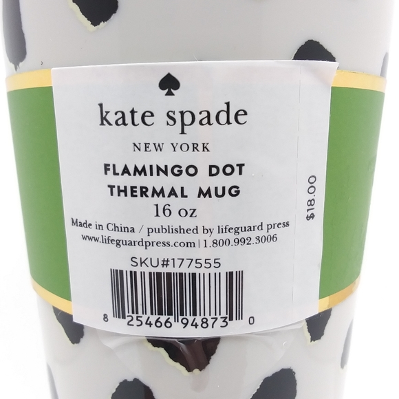 KATE SPADE "Flamingo Dot" Thermal Mug 16 oz - Picture 3 of 12